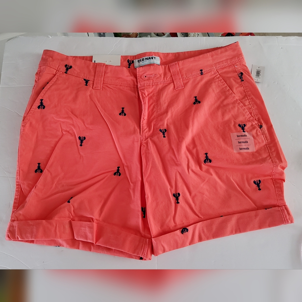 Old Navy Bright Coral Women's Shorts with Embroidered Lobster Print
